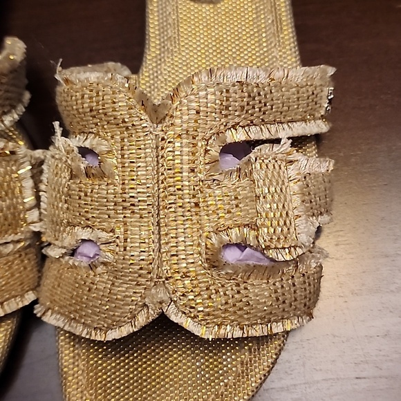 Sam Edelman Gold Sandals H-Style Bay Frey 2 Slip-On sz 9.5 - Picture 5 of 9